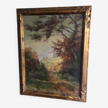 Huile sur toile XIXe paysage de Brunot