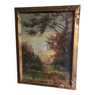 Huile sur toile XIXe paysage de Brunot