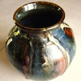 Ceramic vase, glazed stoneware, floral decoration, signature to be identified