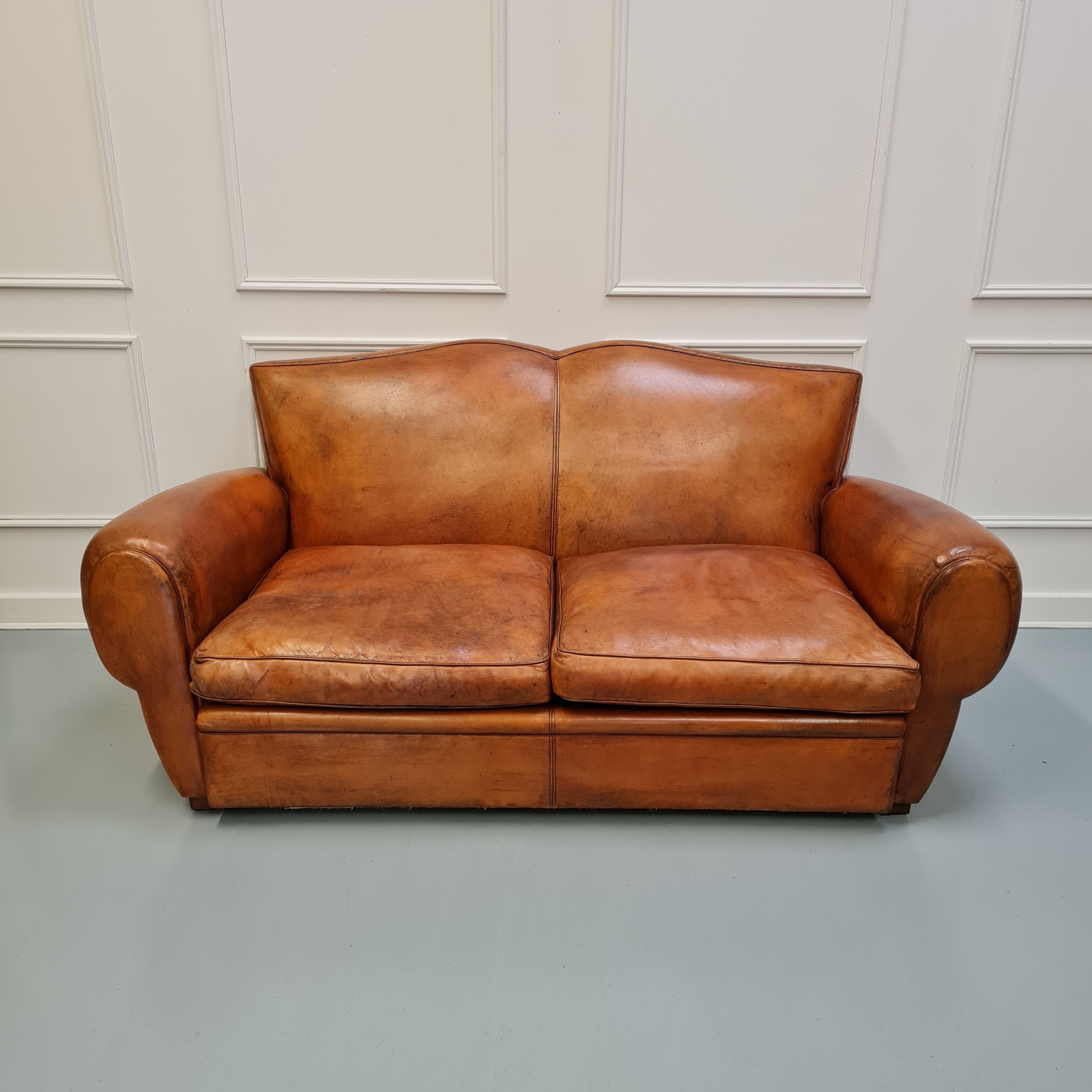 Vintage french leather sofa c1950