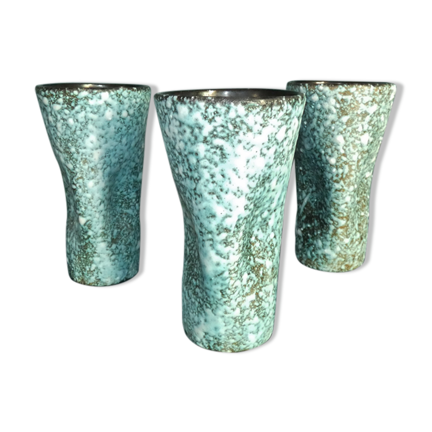 3 vases Ceramic Modernist Turquoise Free Form Nissy Annecy circa 1950