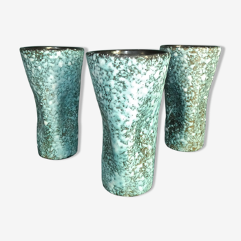 3 vases céramique modernistes turquoise forme libre nissy annecy circa 1950