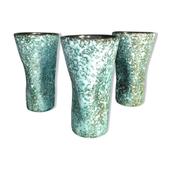 3 vases Ceramic Modernist Turquoise Free Form Nissy Annecy circa 1950