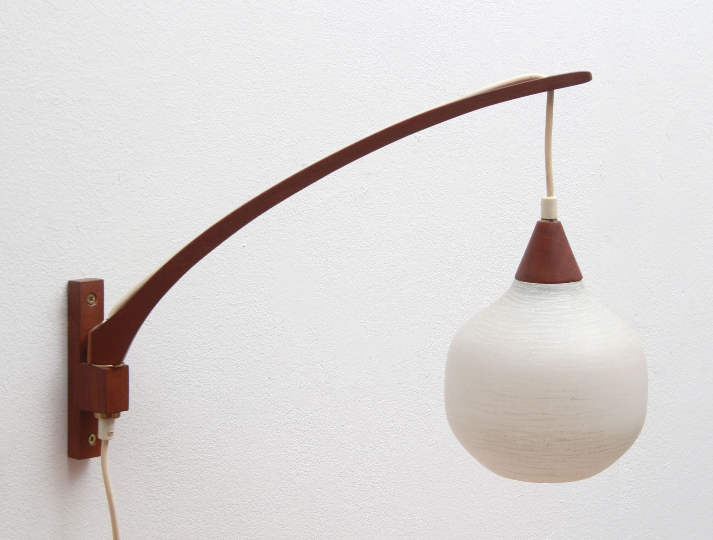 1960s wall lamp in teak and opal glass