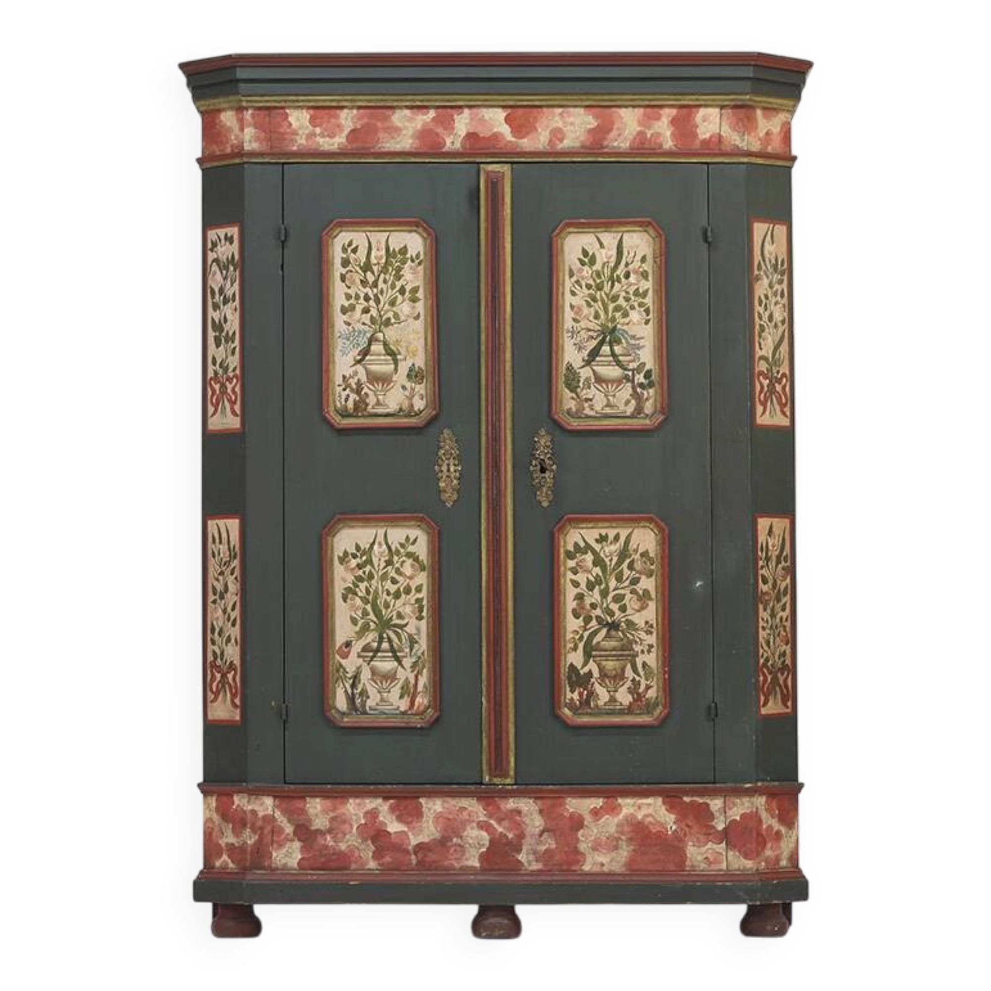 Rustic Farmhouse Folk Art Painted Bridal Cabinet