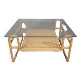 Bauhaus coffe table. Iron frame / pencil reed / split reed / rattan 75 x 75 x 40 cm