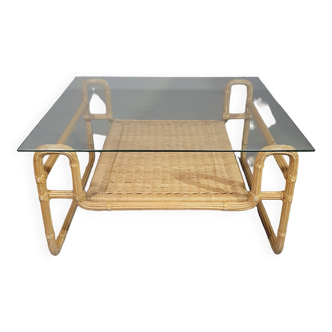 Bauhaus coffe table. Iron frame / pencil reed / split reed / rattan 75 x 75 x 40 cm