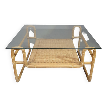 Bauhaus coffe table. Iron frame / pencil reed / split reed / rattan 75 x 75 x 40 cm