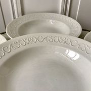 Set of 6 hollow plates Digoin Sarreguemines model Alphabet relief white 40s