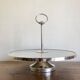 Silver-plated rotating platter and white marble pastry stand 1960 neoclassical