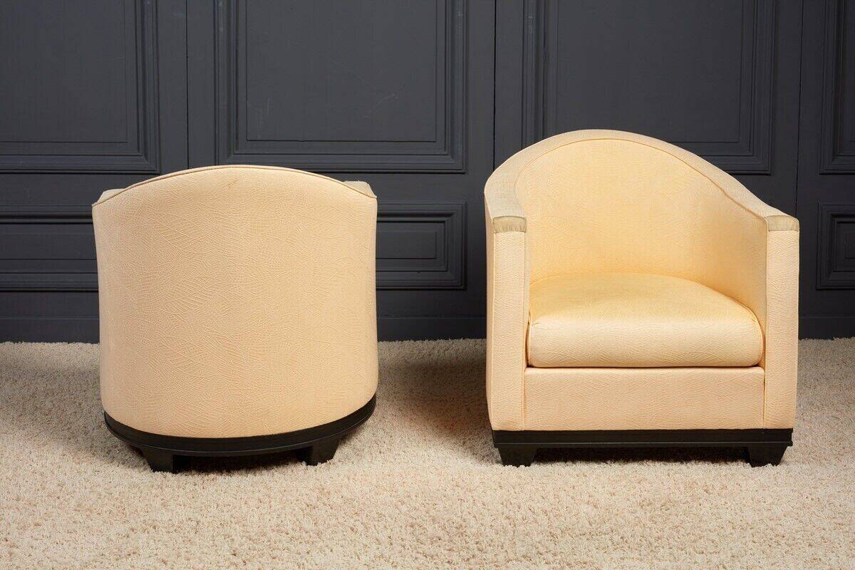 Pair of Art Deco First Time armchairs 1930 cream fabric on wooden structure