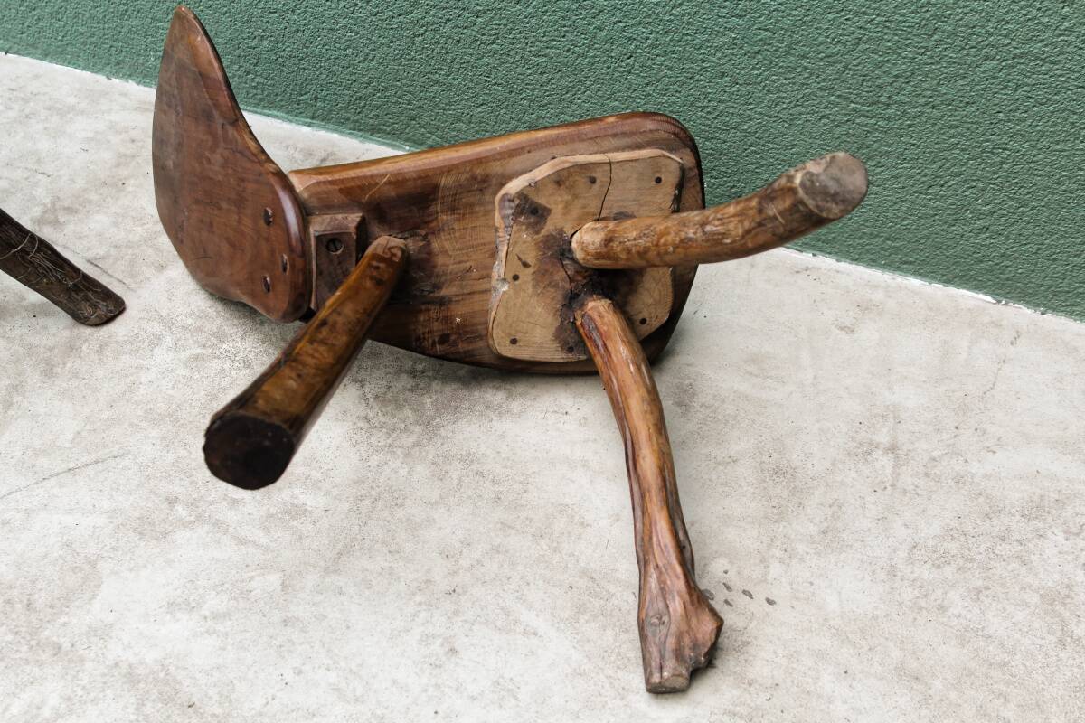 Pair of brutalist chairs in raw wood