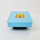 Coffee table by Willy Rizzo model Alveo blue lacquered brass 1970