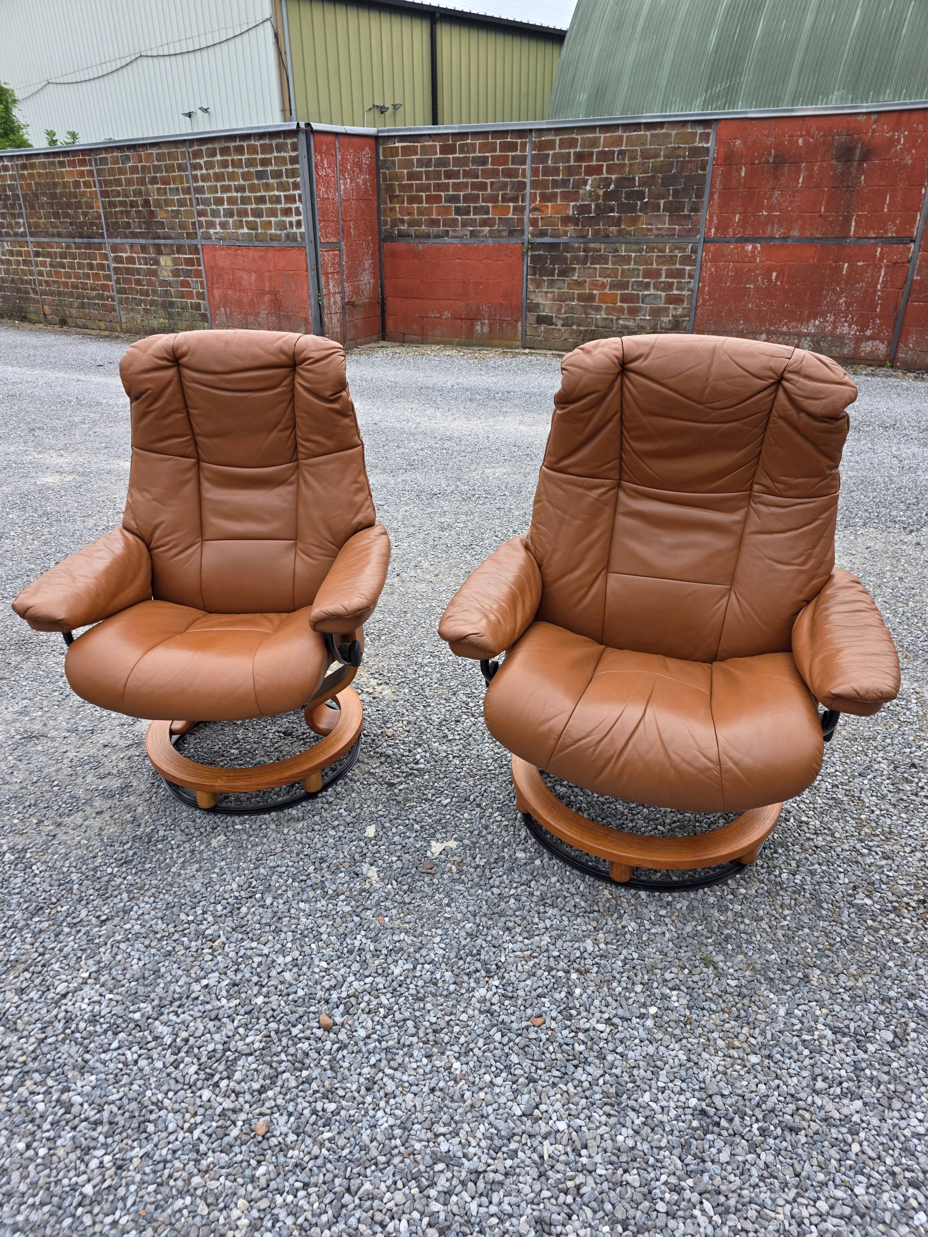 Pair of Ekornes Stressless leather armchairs, 1980s