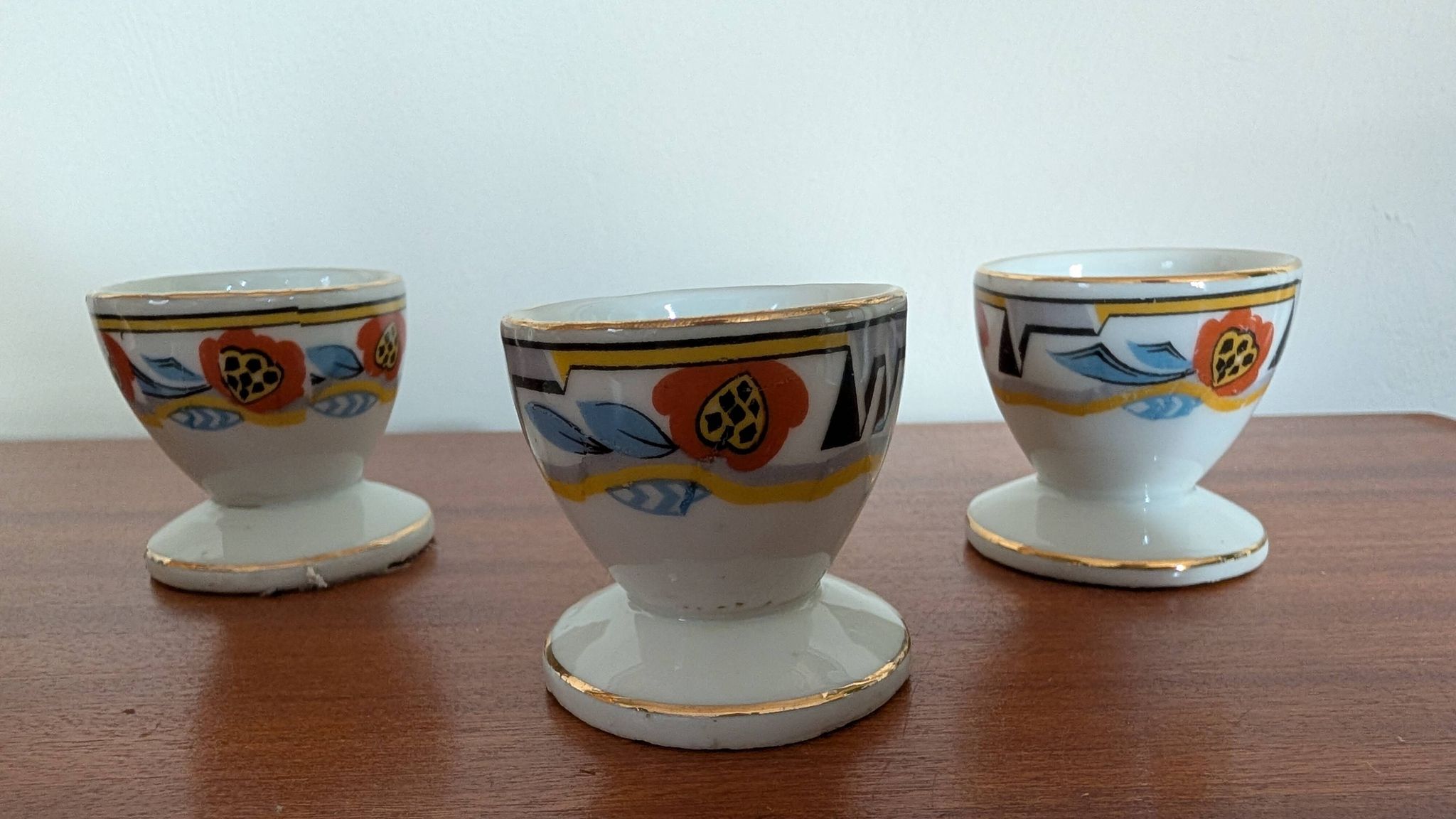 Set of four Art Deco porcelain egg cups from the 1930s.