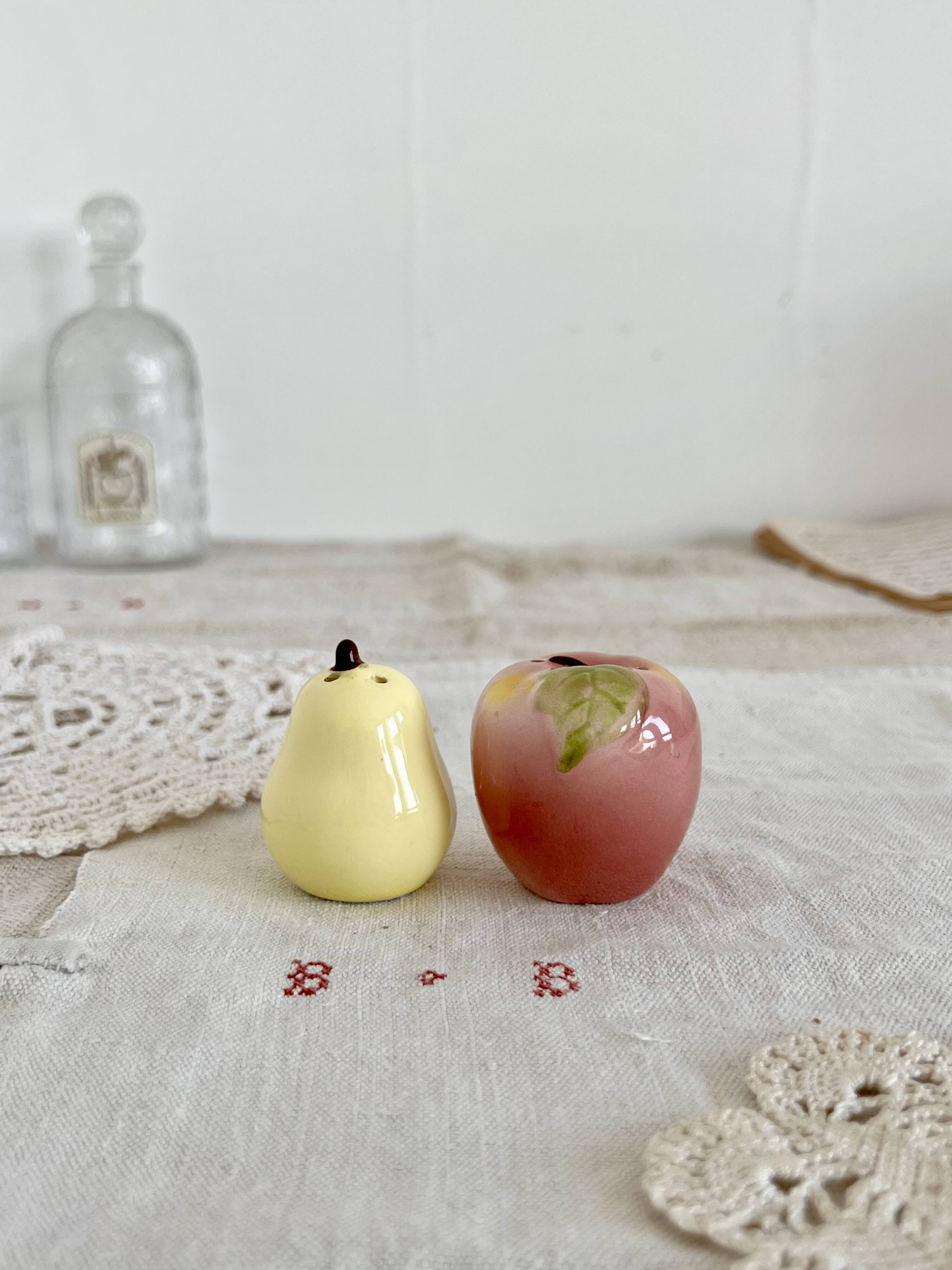 Vintage ceramic salt and pepper shaker and fruit slip