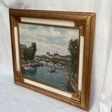 Russian painting signed Oil on canvas “Paris Louvre” size: 65x56.5cm-