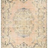 vintage beige orange turkish carpet 207x302 cm , wool hand made rug.