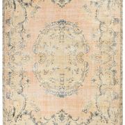 vintage beige orange turkish carpet 207x302 cm , wool hand made rug.