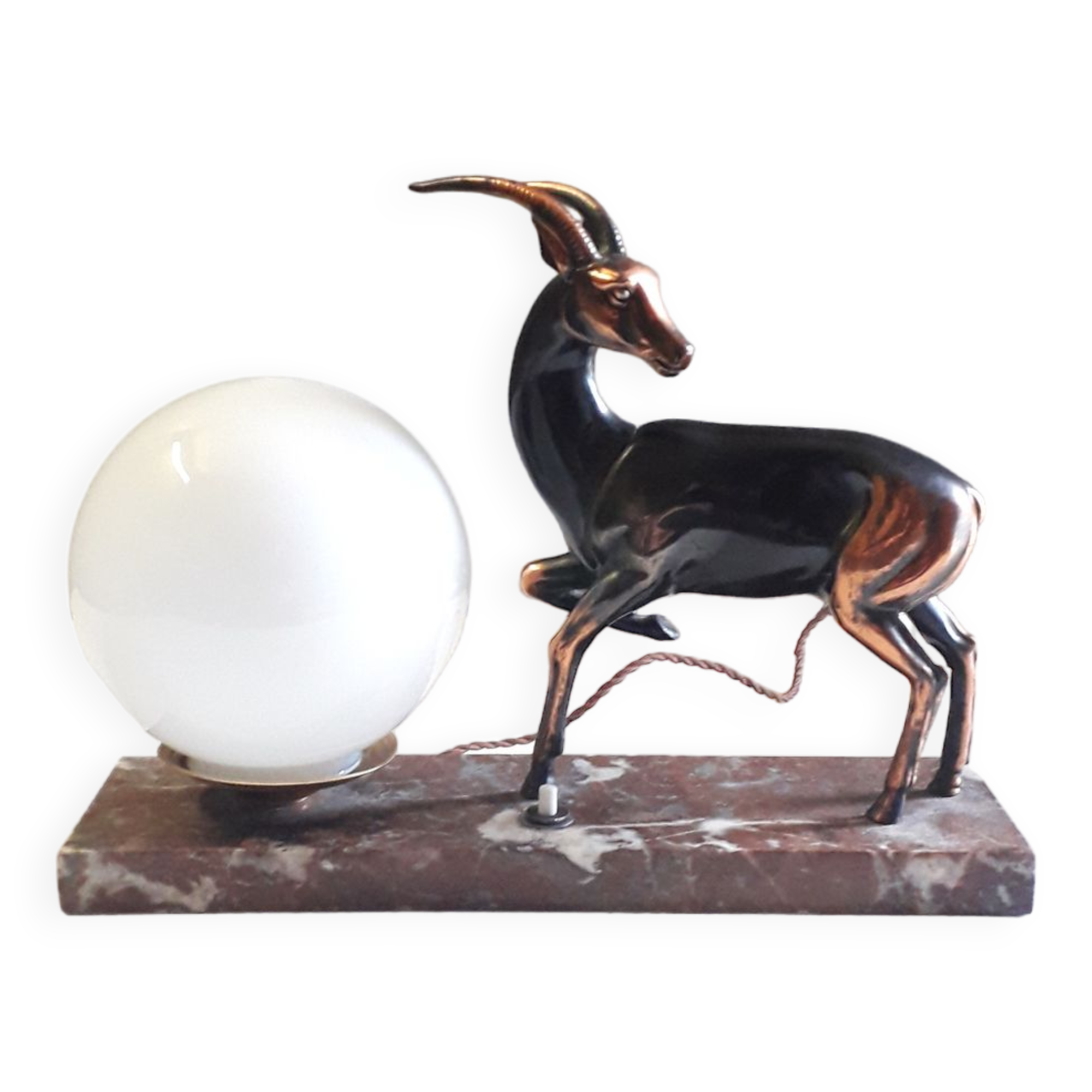 Art Deco table lamp - Copper antelope on marble - 1940
