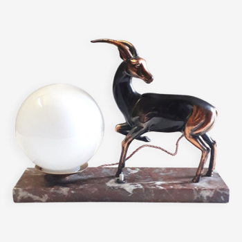 Art Deco table lamp - Copper antelope on marble - 1940