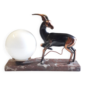 Lampe art déco à poser - Antilope cuivre sur marbre - 1940