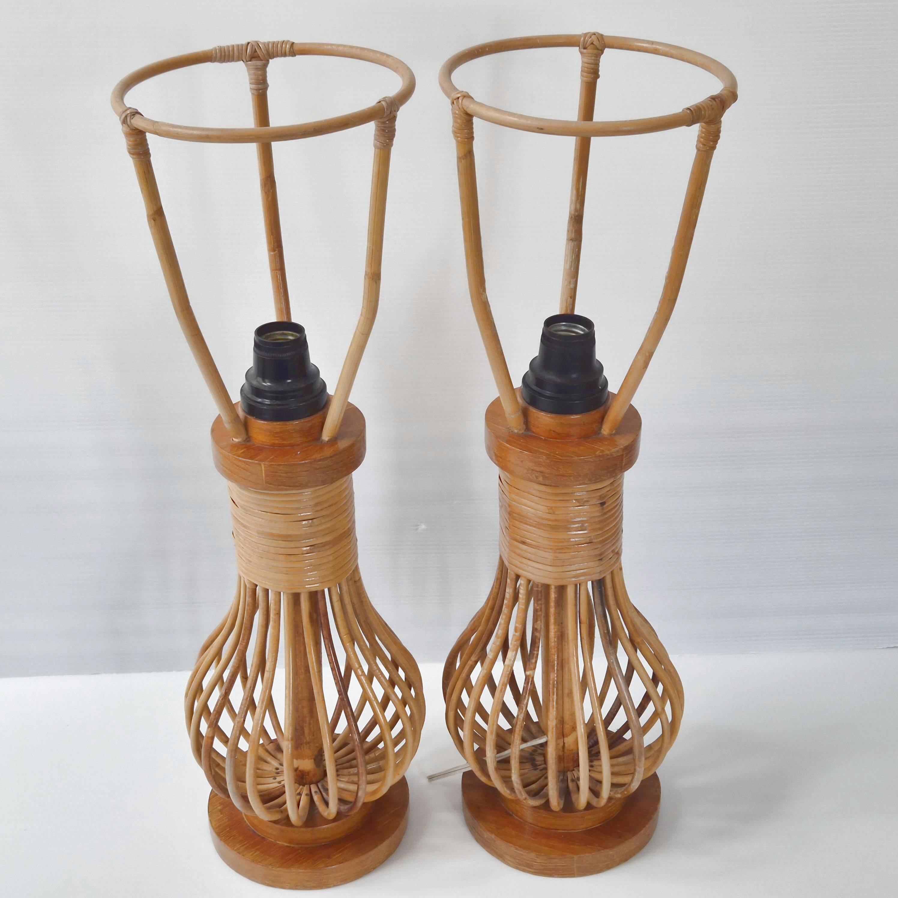 Pair of vintage rattan lamps 1960
