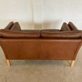 Canapé 2 places Stouby vintage danois du milieu du siècle en cuir cognac foncé