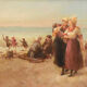 Oil on canvas seaside animated by characters