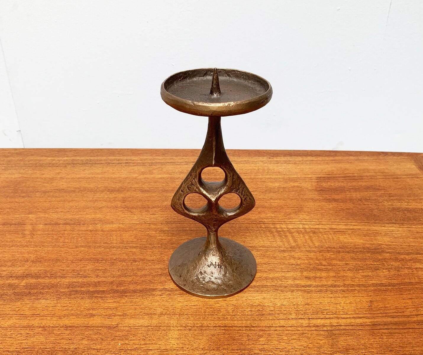 Brutalist metal candlestick mid-century