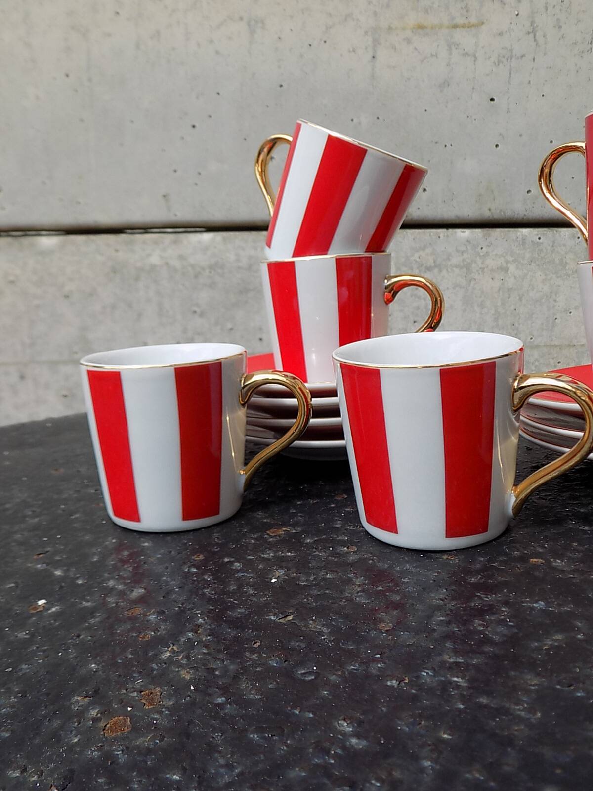 Striped cups and saucers