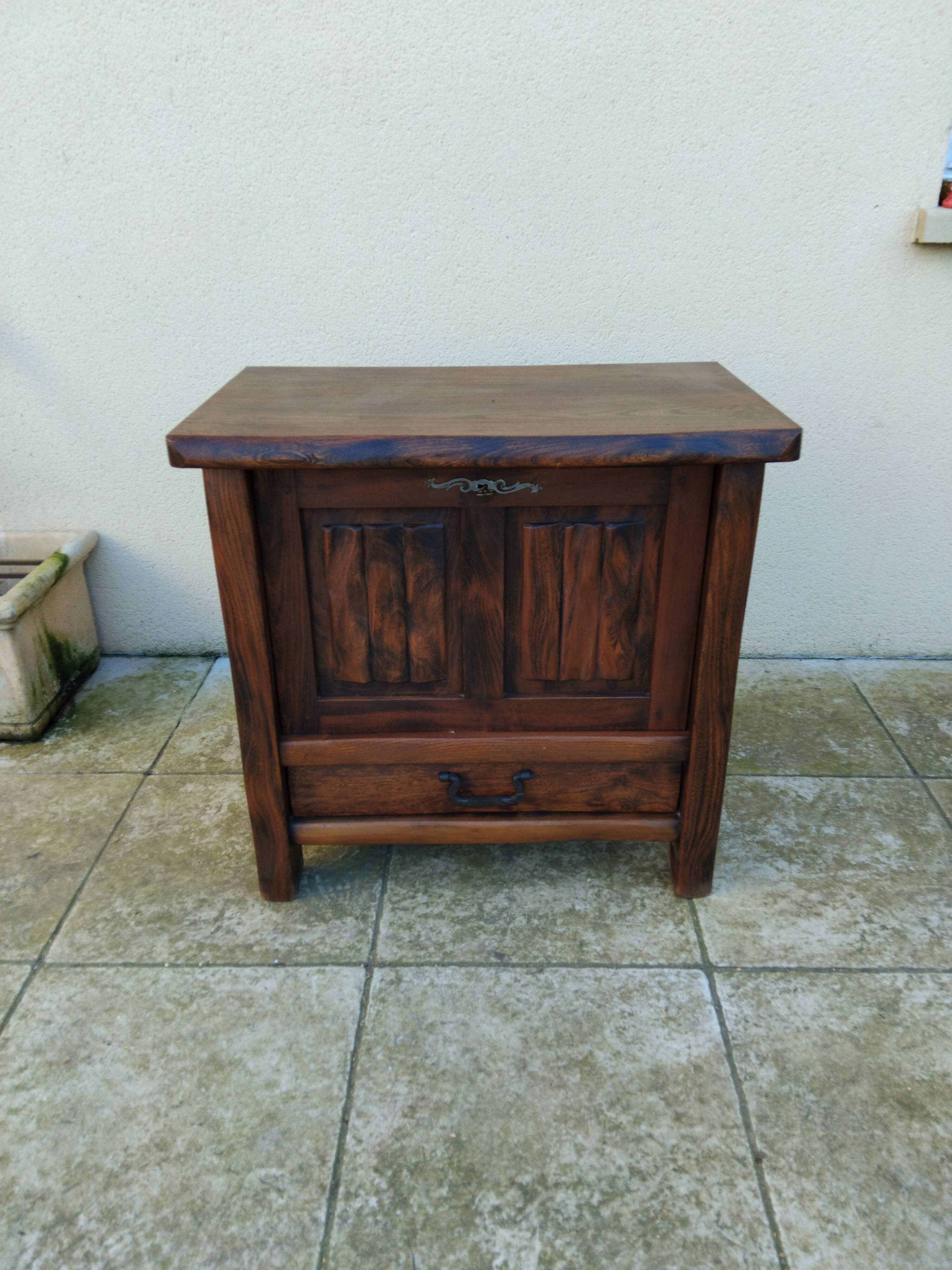 ARANJOU vintage solid elm brutalist bar cabinet
