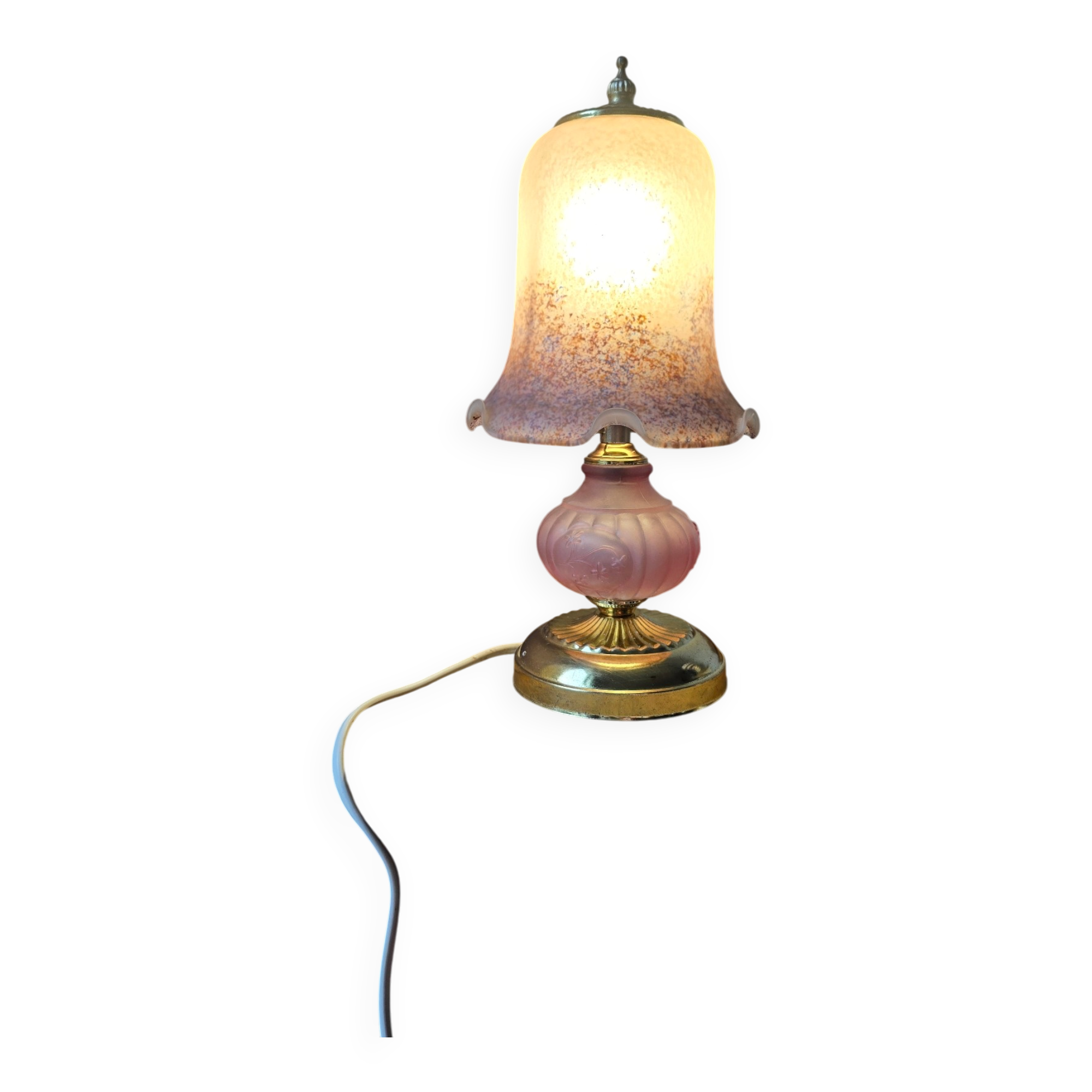 Vintage mushroom lamp pink heart - frosted glass tulip