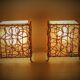 Pair of ethnic table lamps - braided water hyacinth roots, wrought iron, cotton