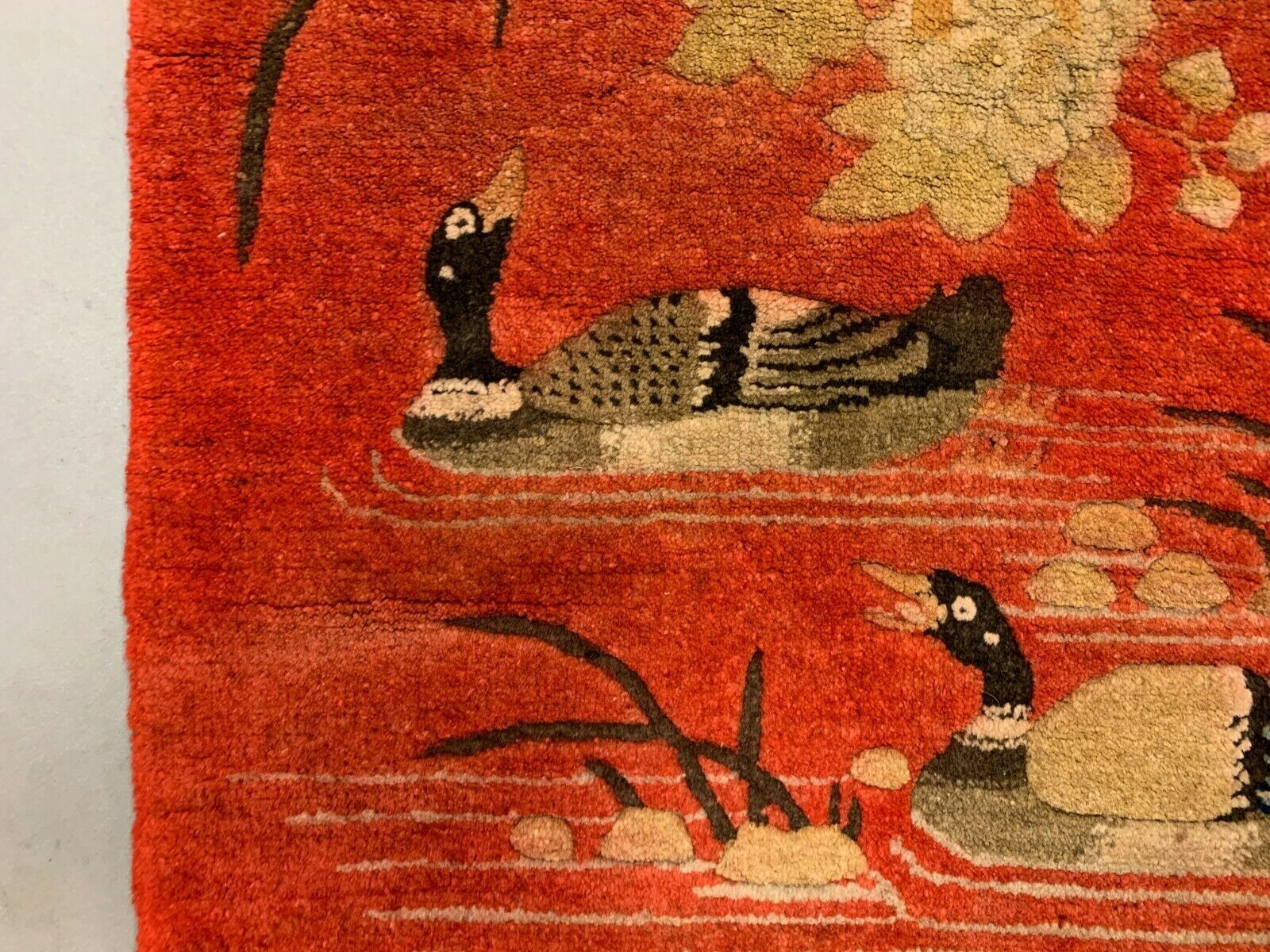 Antique Chinese Pao Tao Rug 125x70 cm, Wool, Red and Orange
