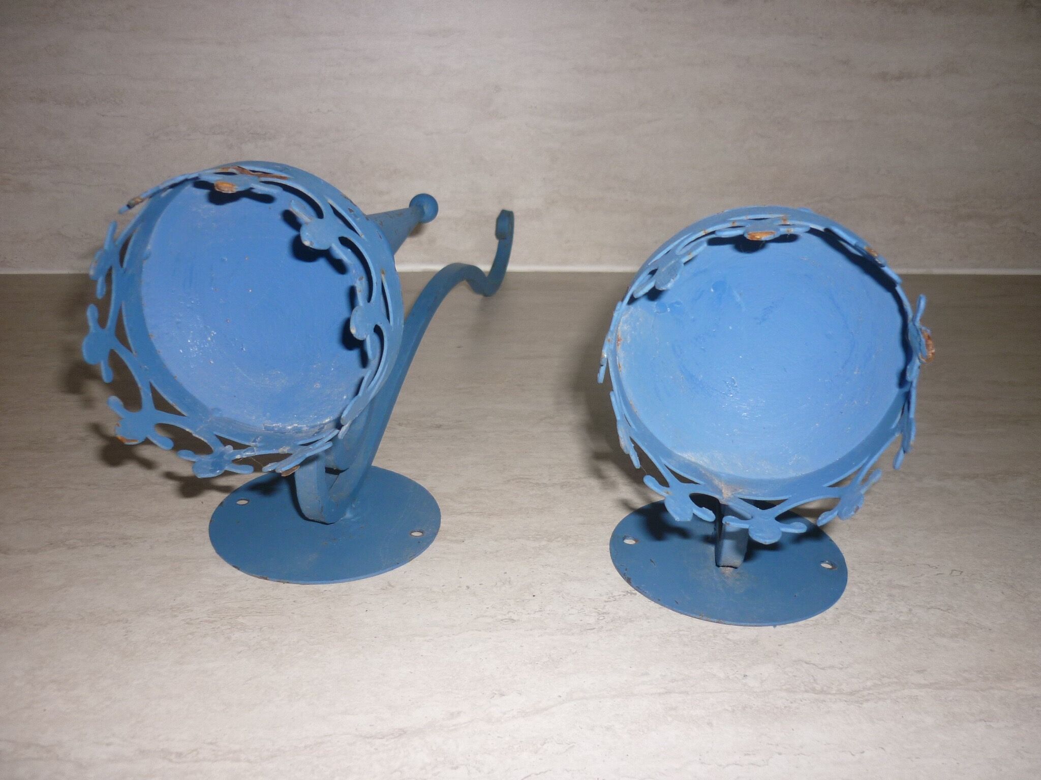 Pair of candle holders, blue torches