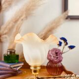 Table lamp in molded glass vintage shape tulip branch and yellow - 70s