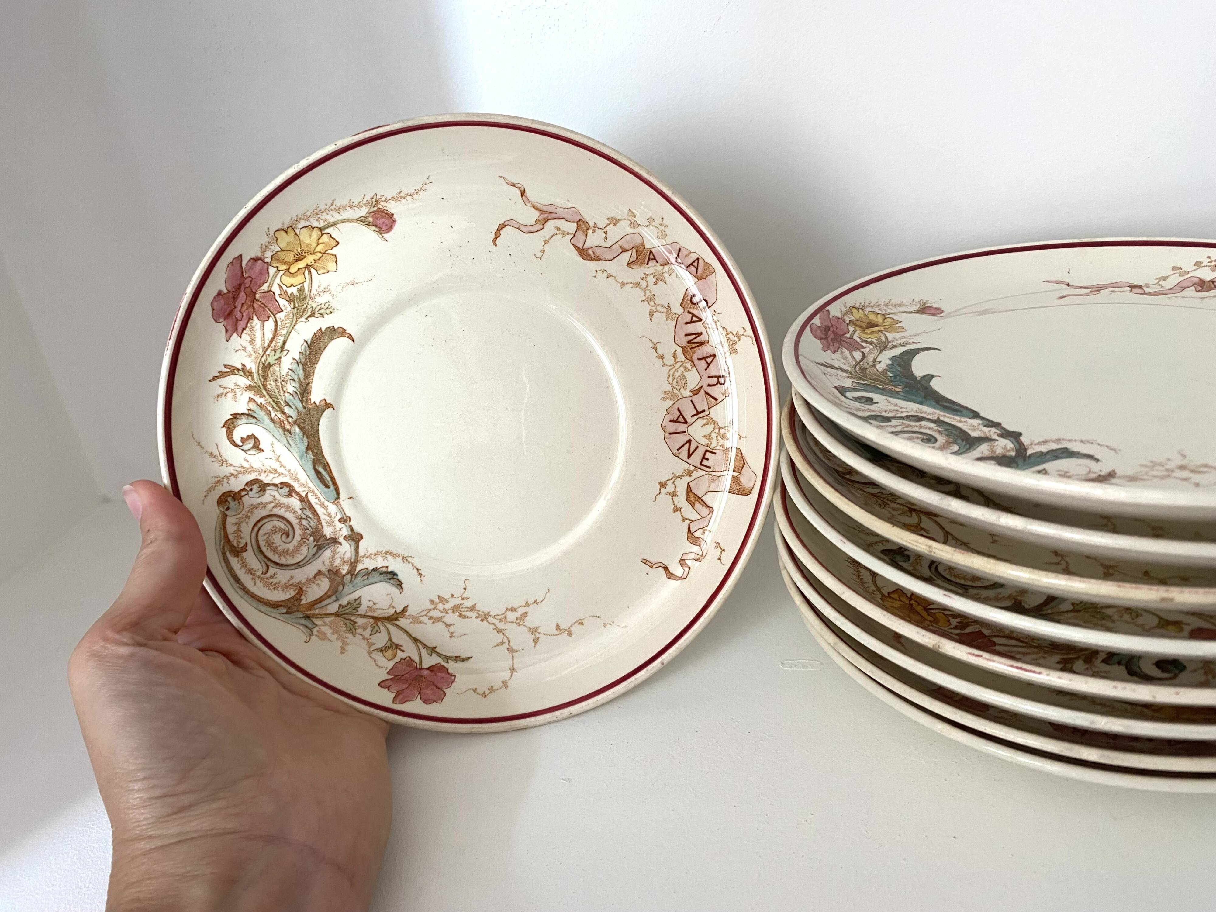 Set of 9 dessert plates "A la Samaritaine" K&G Lunéville 1900, art nouveau service