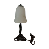 Lampe à poser Art Déco, pied fer forgé et tulipe en pate de verre