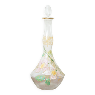 Legras (Fin XIXe siècle) carafe à liqueur en verre émaillé à décor de fleur