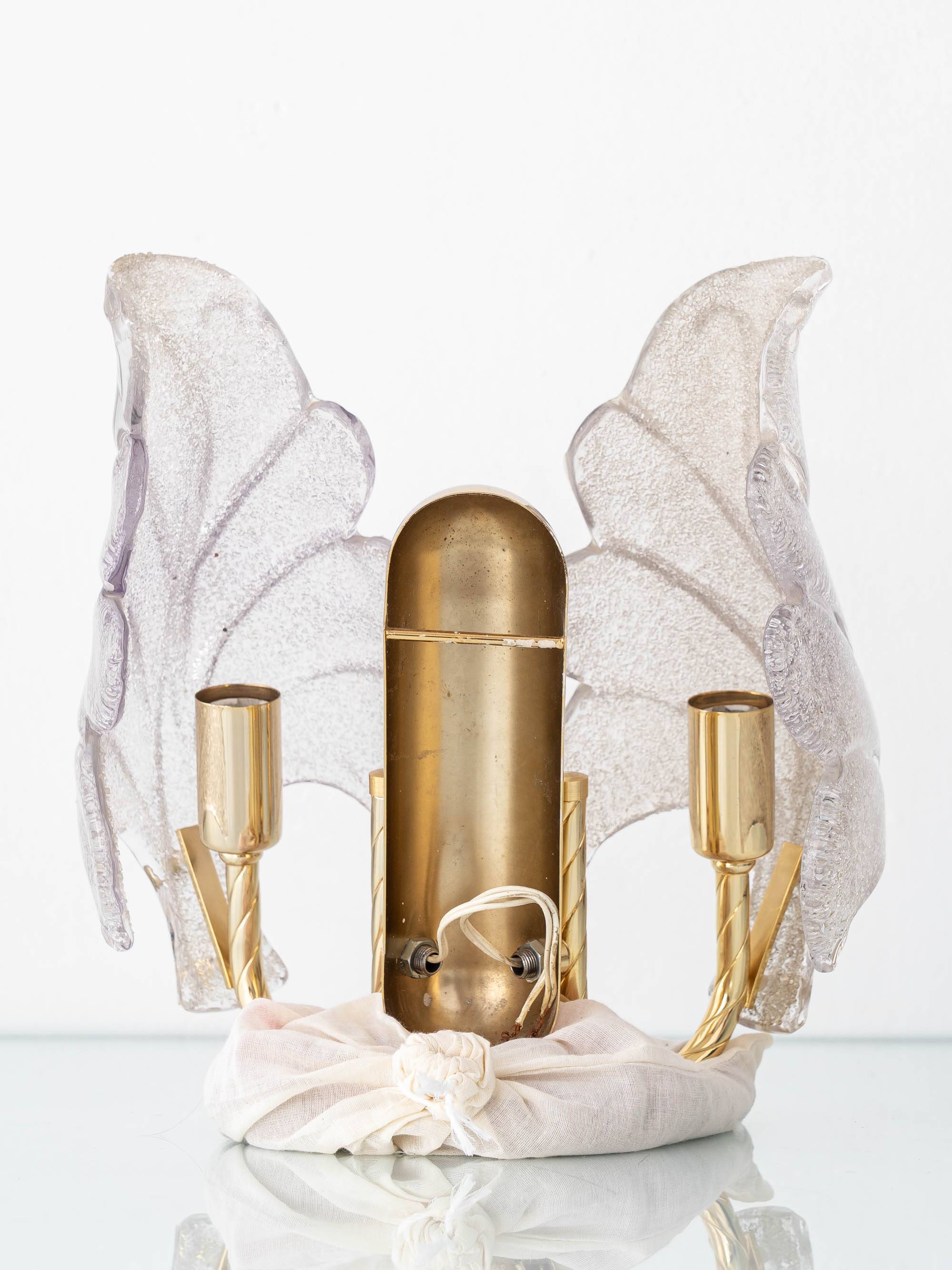 Murano Graniglia Glass Double-Leaf Brass Wall Sconce, Italy, 1960s