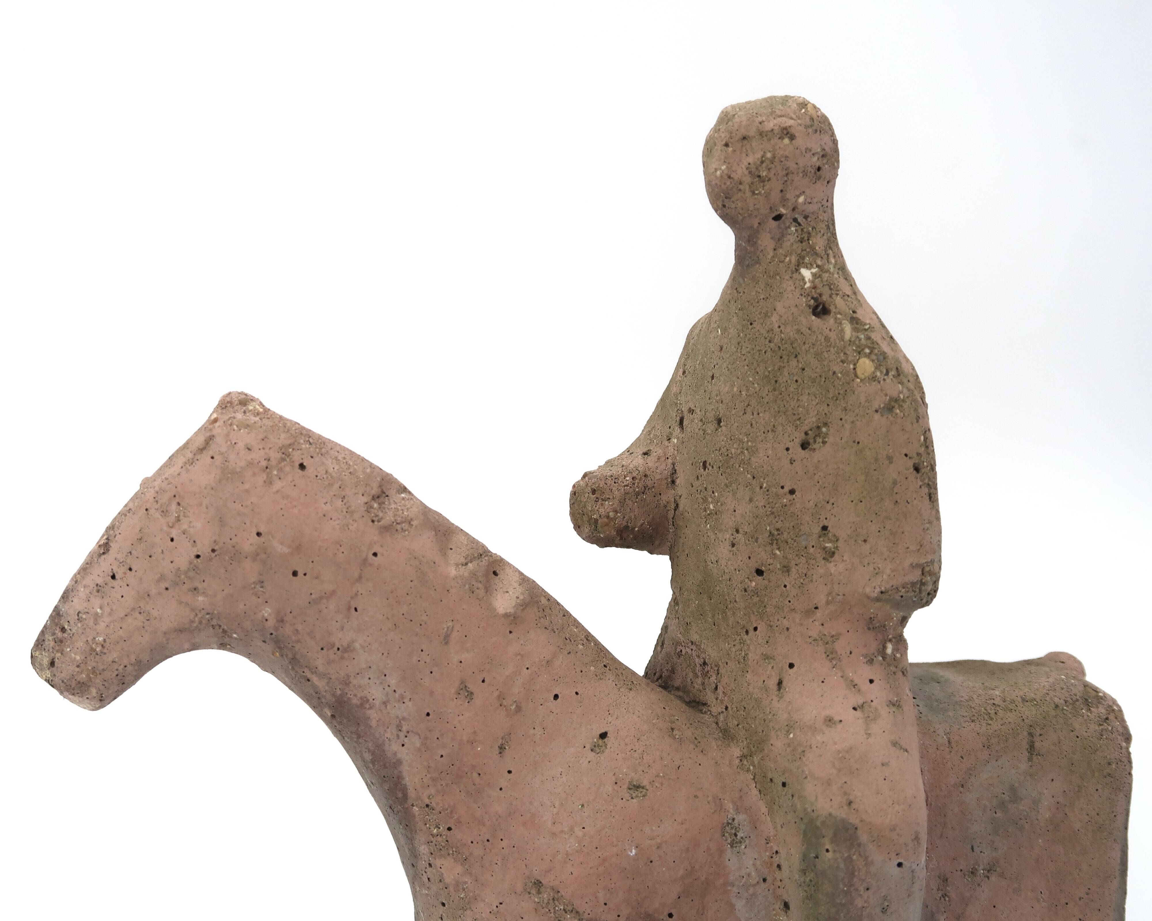 Cavalier on horseback sculpture in reconstituted stone, 1960s Marini style.