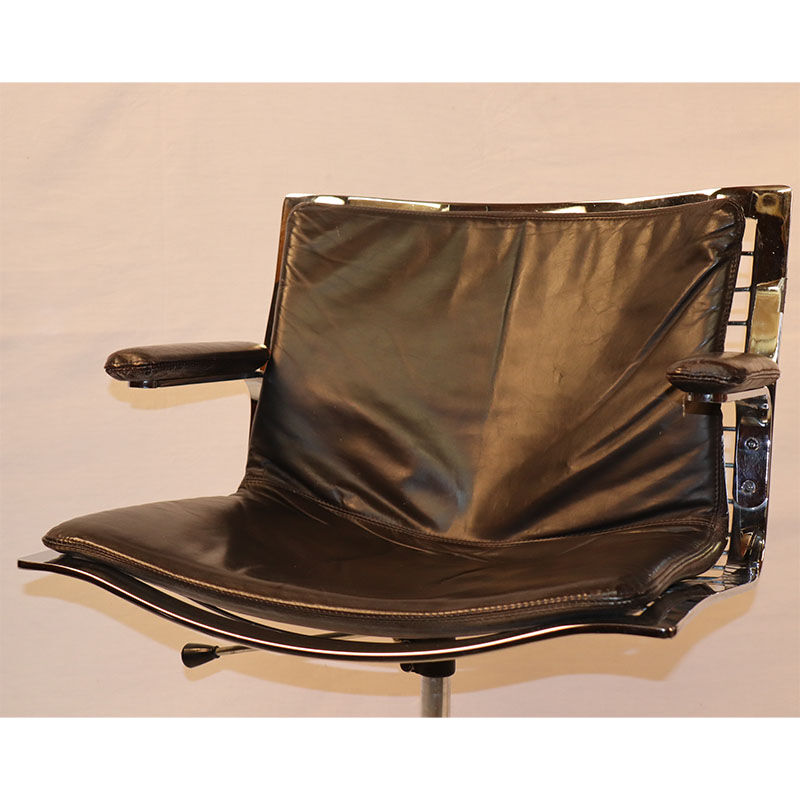 Office chair in chrome steel and leather edition Apelbaum 1970