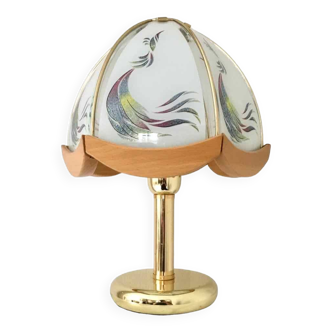 Glass, wood and gold metal lamp