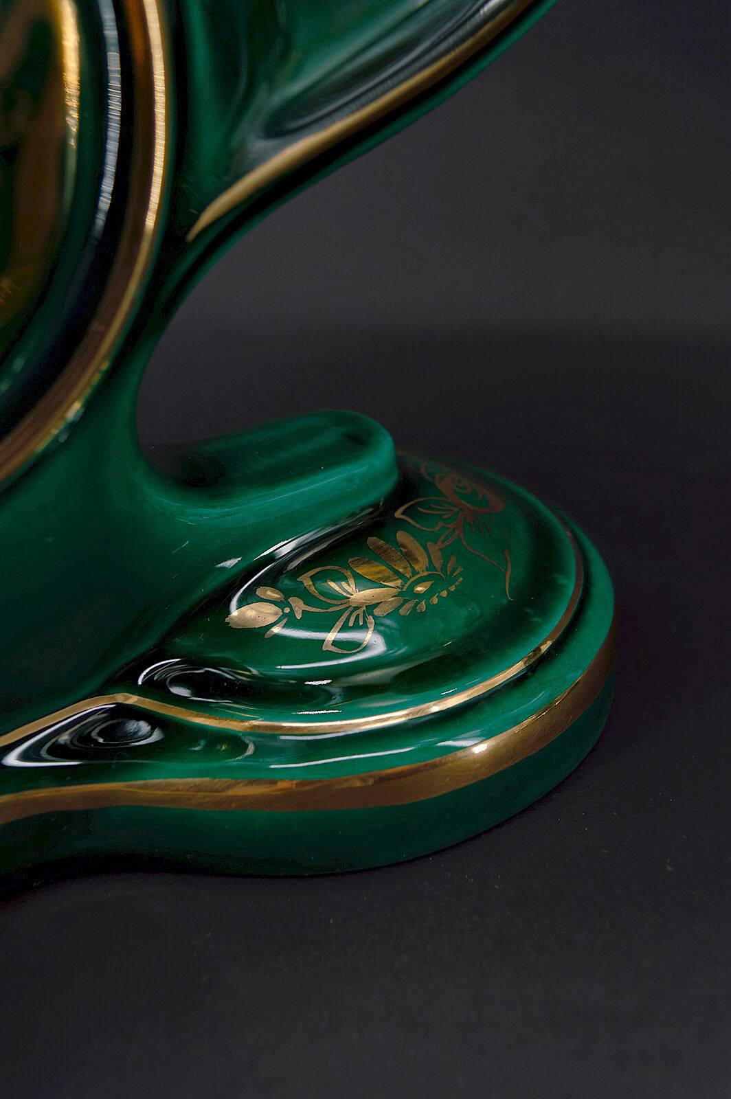 Pair of lamps in green and gold earthenware, circa 1940