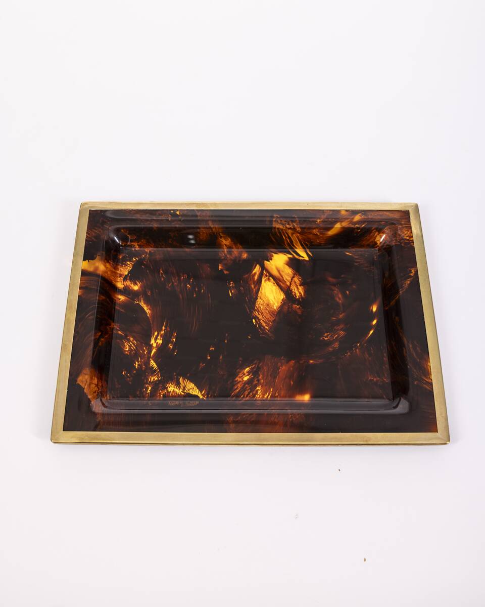 Vintage Italian Brass and Acrylic Glass Tray, 1970s