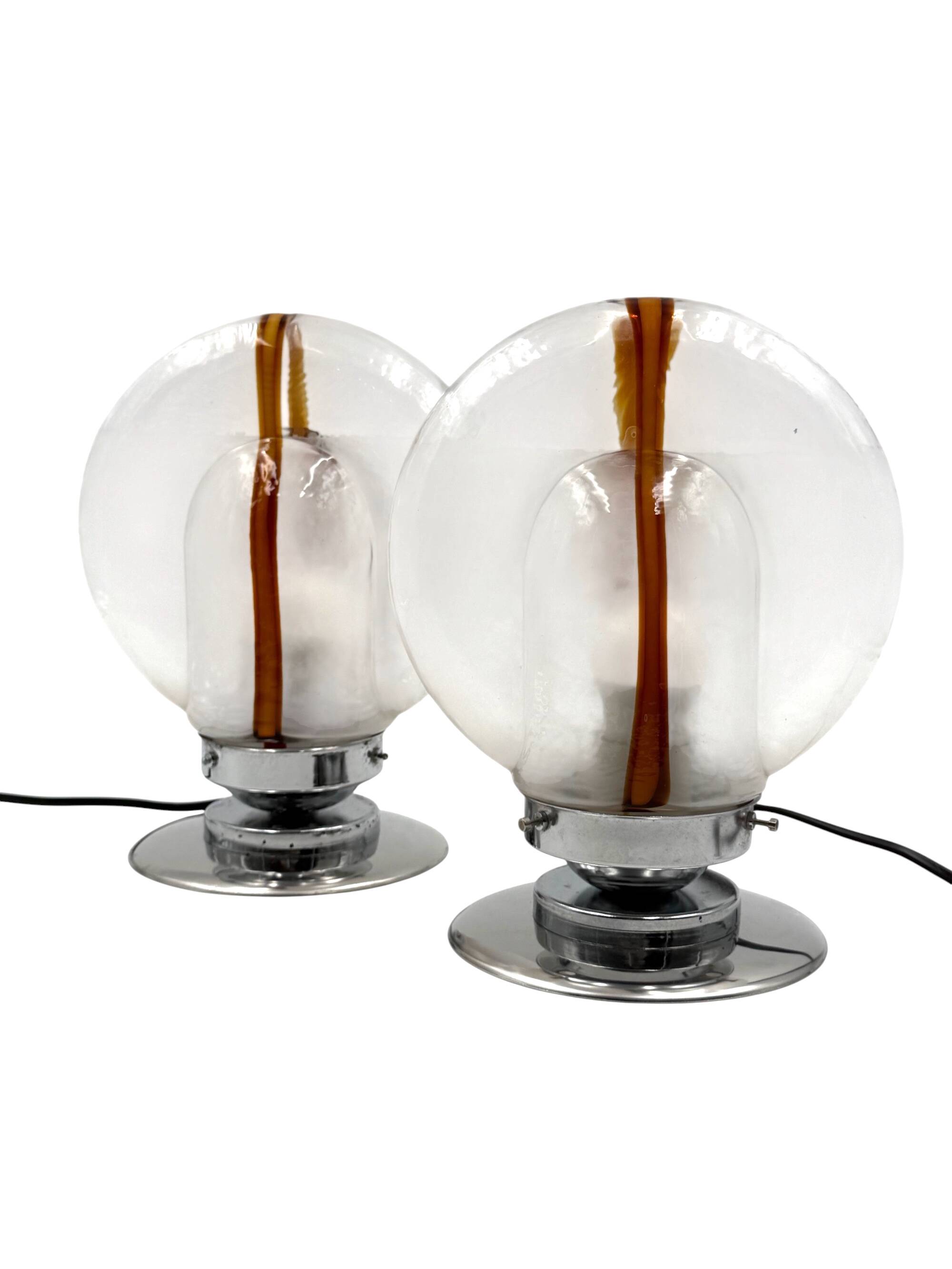 Toni Zuccheri, Set of 2 of Murano glass lamps, Mazzega, Murano Italy 1970
