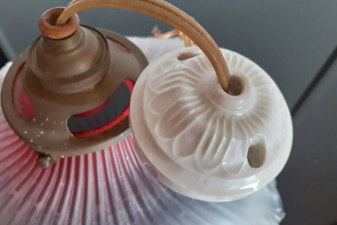 Old transparent and pink glass pendant light