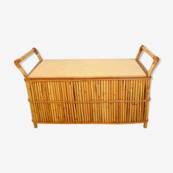 Coffre à jouets banquette rotin 1950