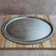 Vintage silver-plated metal tray with a segmented glass aperitif dish.